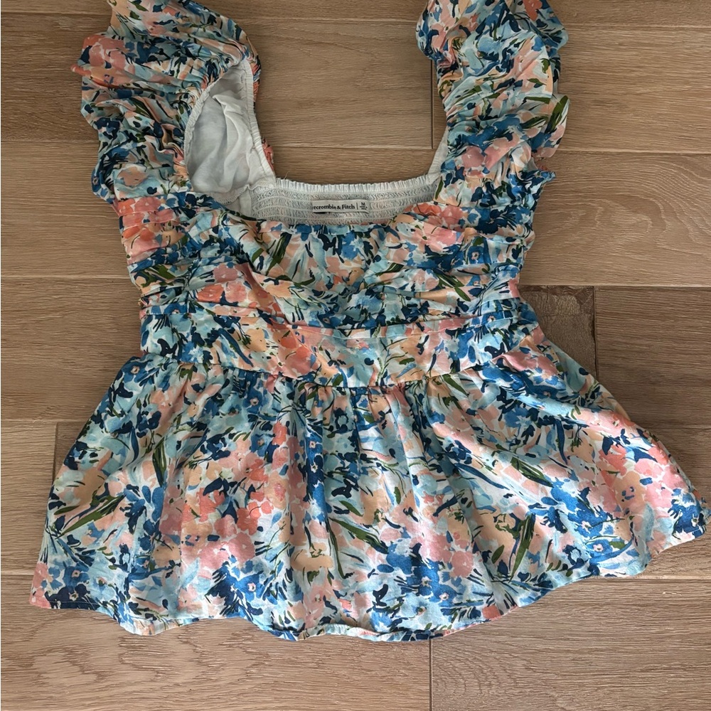 Abercrombie & Fitch Floral Puff Sleeve Blouse - Blue and Pink
